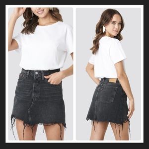 Levis Premium Denim Black Deconstructed Distressed Denim Mini Skirt